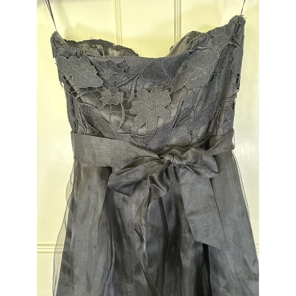 Eva Franco Women’s Black Strapless Mini Dress Embroidered Lace Size 10 - Picture 4 of 10
